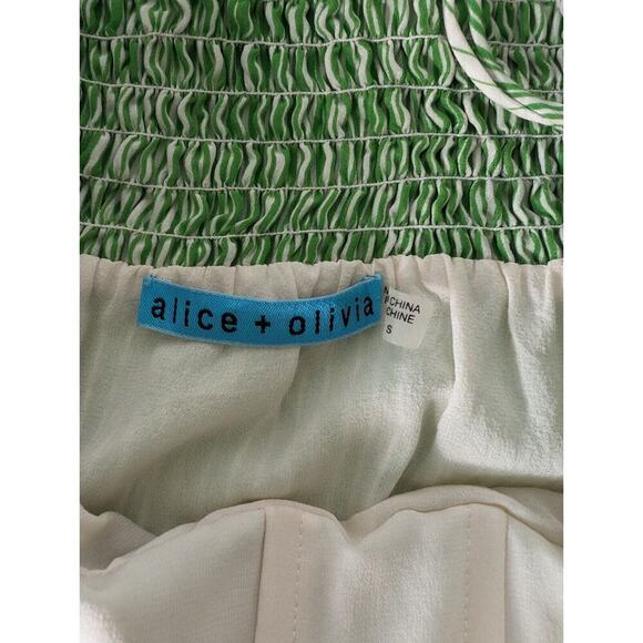 Alice + Olivia Green And White Ombre Silk Ruched Empire Swing Halter TOP Size S - Picture 11 of 14